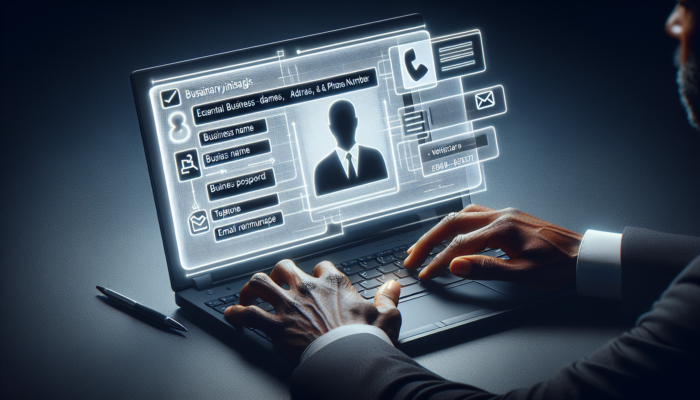 Individual utilizing a laptop to claim their business listing, entering details and selecting a verification method.