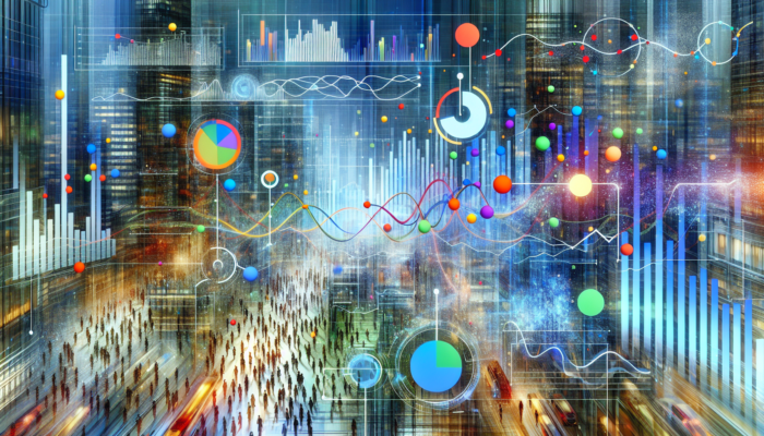 Digital dashboard displaying Google My Business Insights, featuring graphs and charts on customer behaviour in an urban environment.