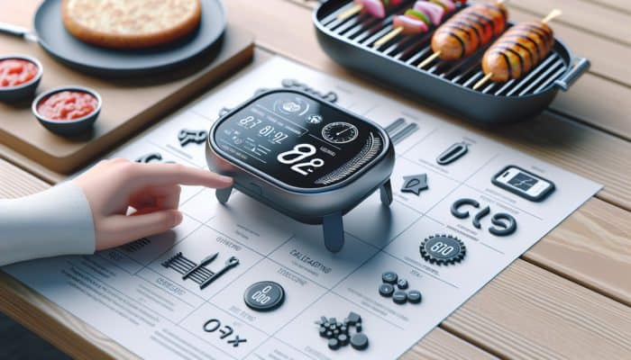 A user-friendly grill timer featuring a large display and intuitive buttons, designed for portability and easy setup.