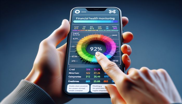 Debt Consolidation Loan Credit Score Minimums: UK Guide | DCL Individual using smartphone app to monitor credit score with graphs from Equifax, Experian, TransUnion in the UK.