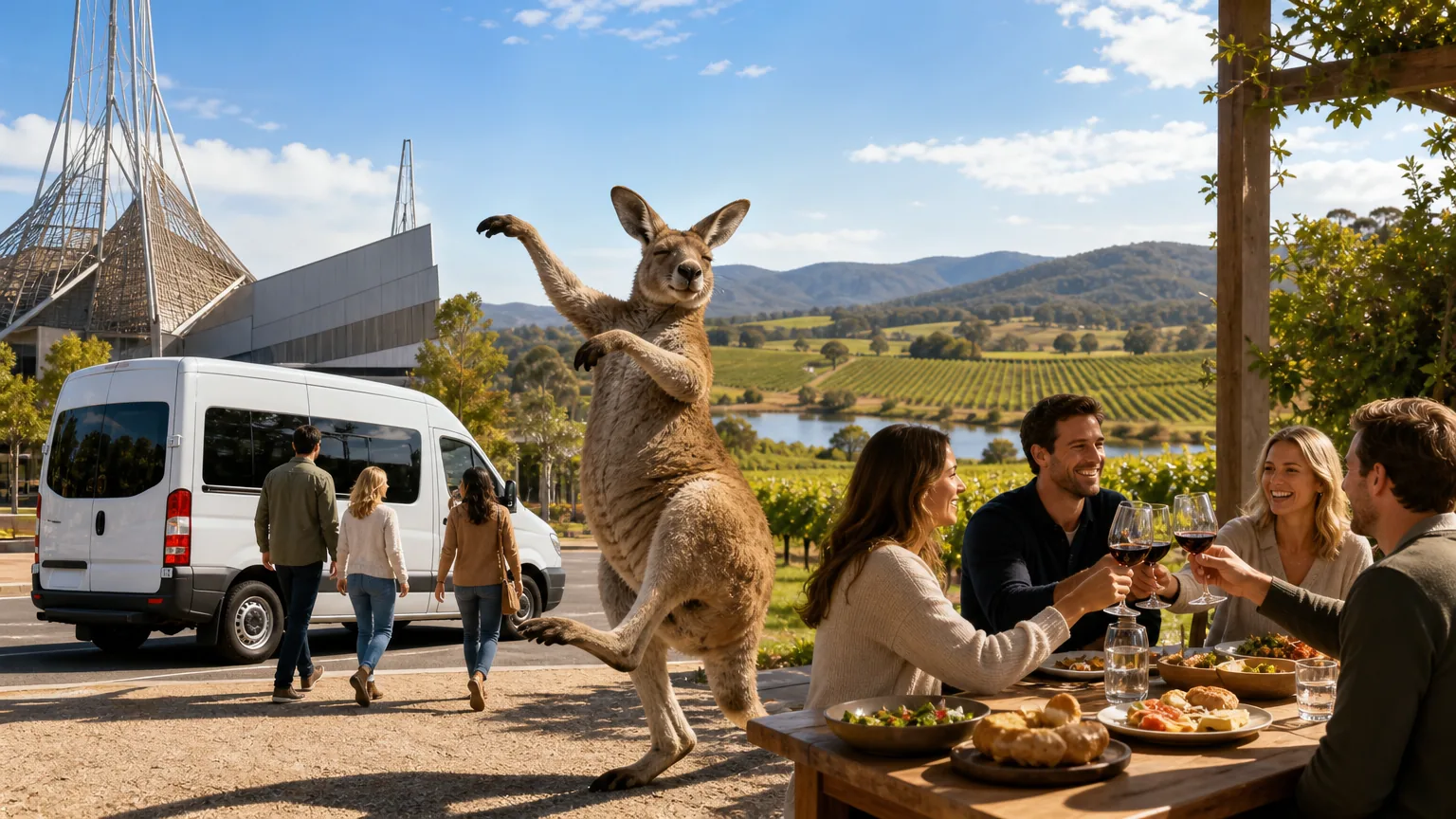 Dancing Kangaroo: visual reference for 3. Dancing Kangaroo: Convenient Pickup from the Arts Centre with Set Itinerary and Lunch