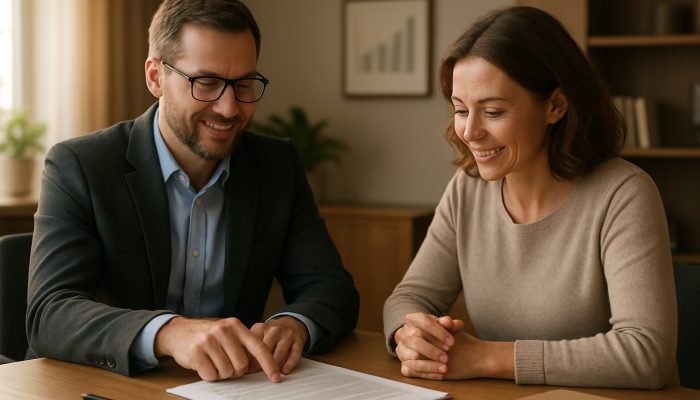 Combine Payday Loans Into One Affordable Deal: Start Saving Today | DCL UK debt advisor guiding borrower through consolidation documents in serene office with charts