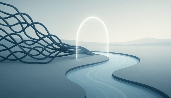 Avoiding New Debt While Merging Balances: Key Tips | DCL Minimalist landscape of tangled debt streams merging into a steady river behind a glowing protective barrier.